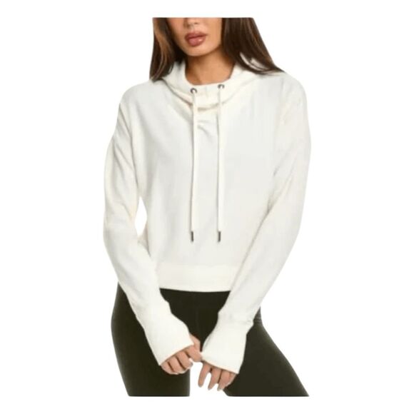 Sweaty Betty Harmonise Luxe Fleece Pullover Sweatshirt Ivory Knit Cowl Neck Long - Picture 1 of 9